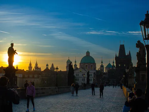 Sunrise above the Old Town from the Charles Bridge