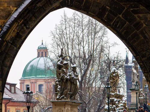 Statues of the Charles Bridge in winter